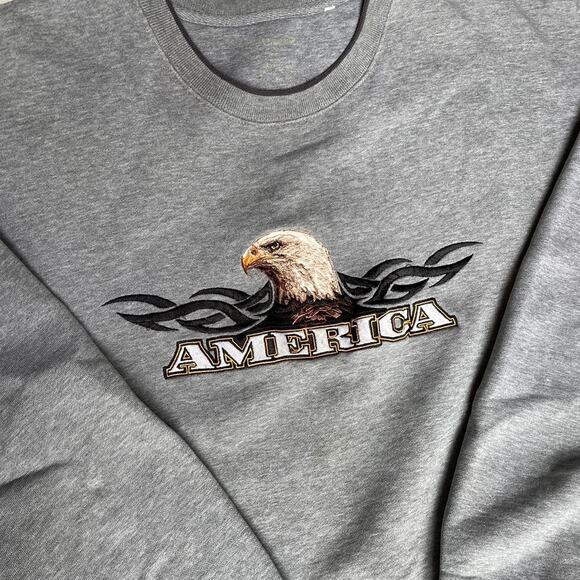 Vintage America Crewneck Eagle Embroidered Biker Gray Sweater XL Cropped Fit - Picture 3 of 4